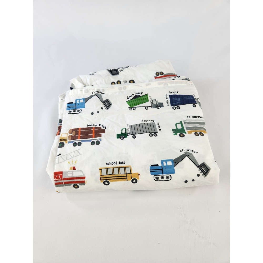 Pottery Barn Kids BUSY TRUCKS Organic Cotton QUEEN flat Sheet Fabric Curtains